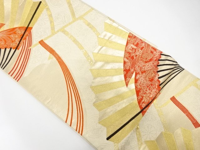 アンティーク　几帳に扇模様織り出し袋帯（材料）